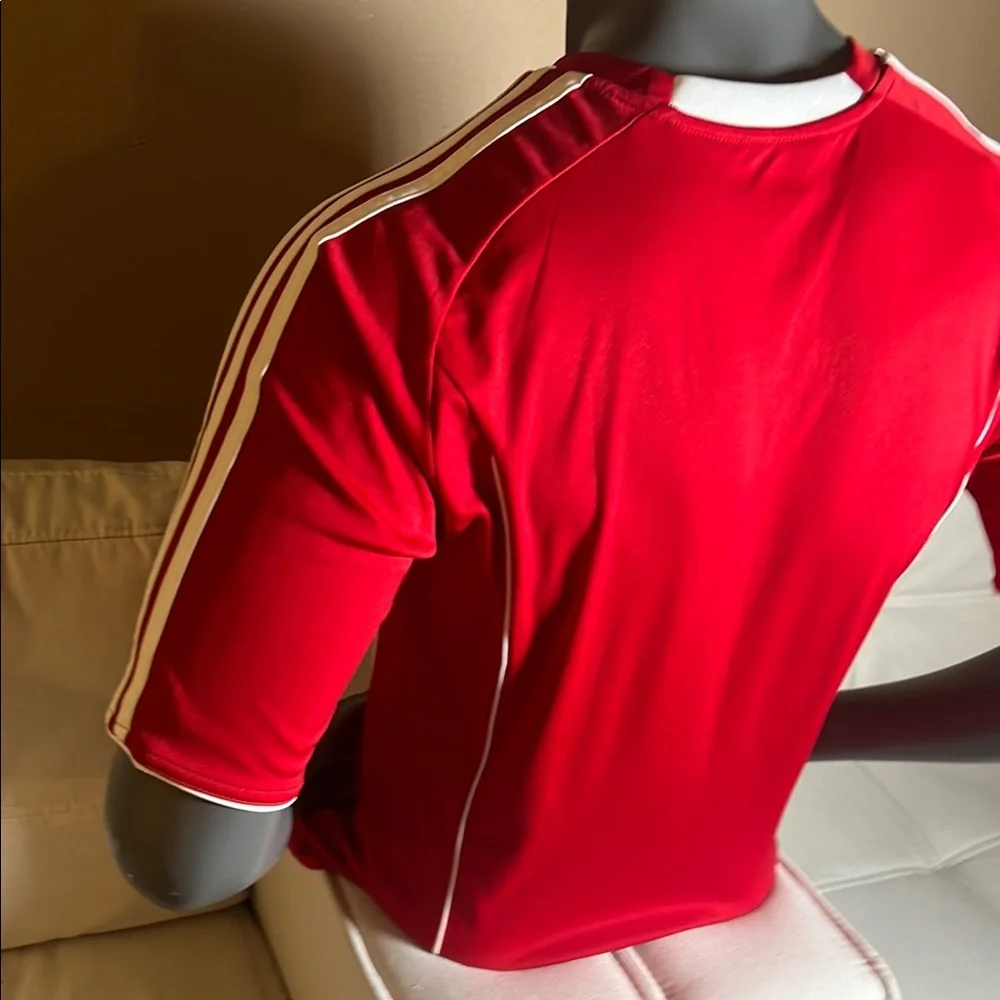 Adidas ATS Dry Red White Men’s Three Striped Logo Short-Sleeve Shirt Size Medium - Picture 5 of 9